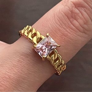 Gold Pink Baguette Chain Ring
